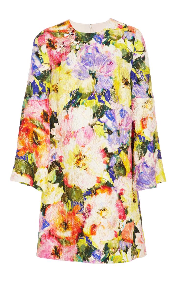Monique Lhuillier Floral Printed Silk Shift Dress