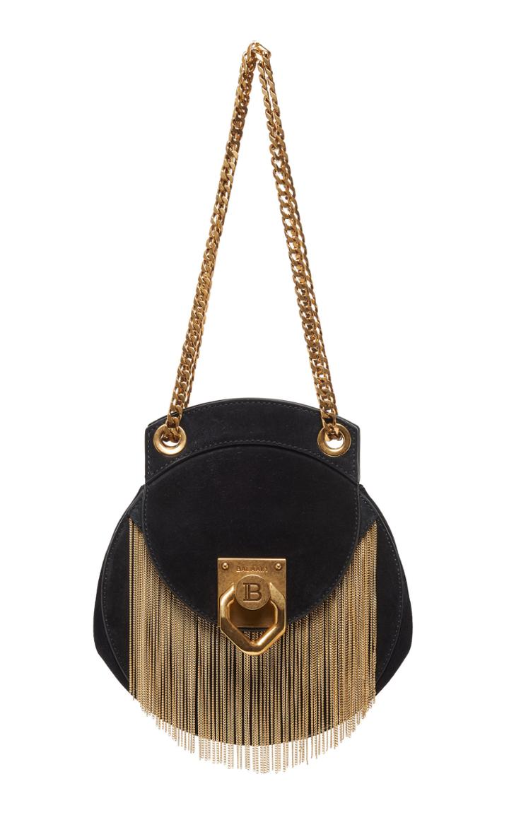 Balmain Small Metal-fringed Suede Shoulder Bag