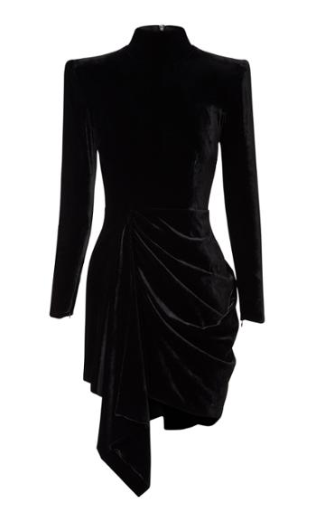 Alex Perry Parker Long Sleeve Draped Velvet Mini Dress