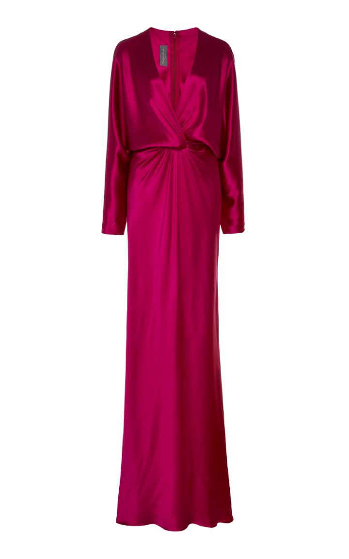 Monique Lhuillier Draped Wrap-effect Charmeuse Gown