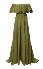 Valentino Belted Off-the-shoulder Cotton-blend Gown