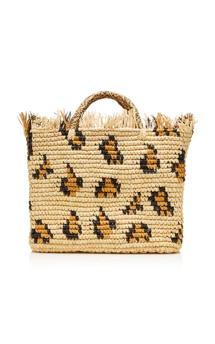 Sensi Studio Large Frayed Animal-print Straw Tote