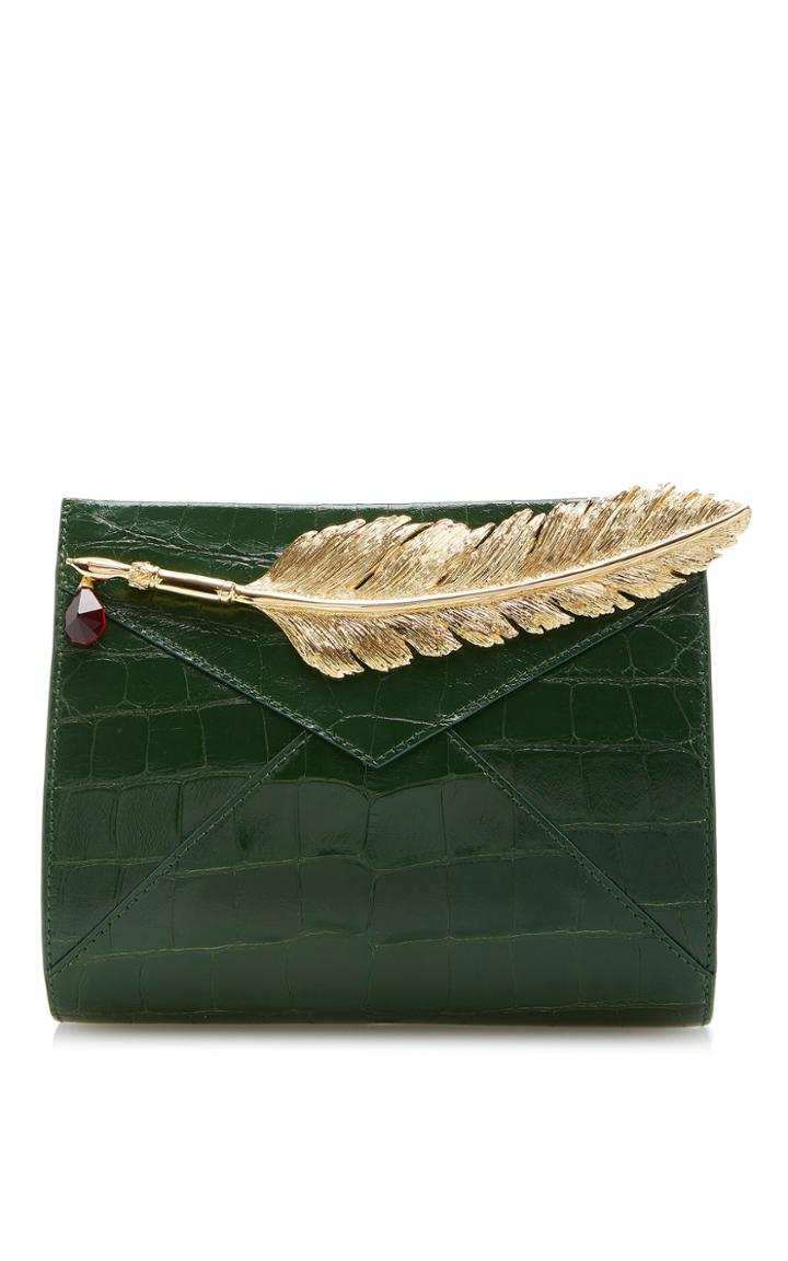 Ines Figaredo Crocodile Clutch With Feather