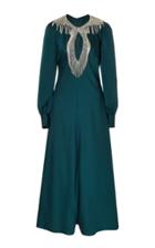 Monique Lhuillier Long Sleeve Crepe Midi Dress With Embellished Neckline