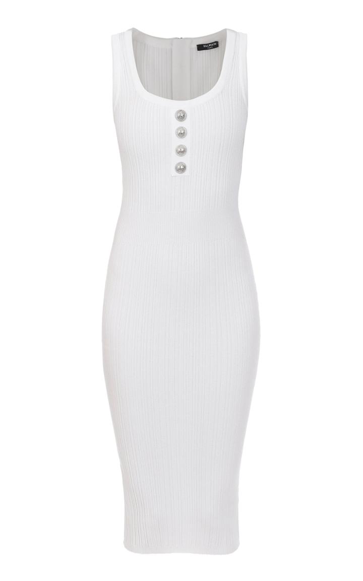 Moda Operandi Balmain Button-detailed Ribbed-knit Midi Dress Size: 36