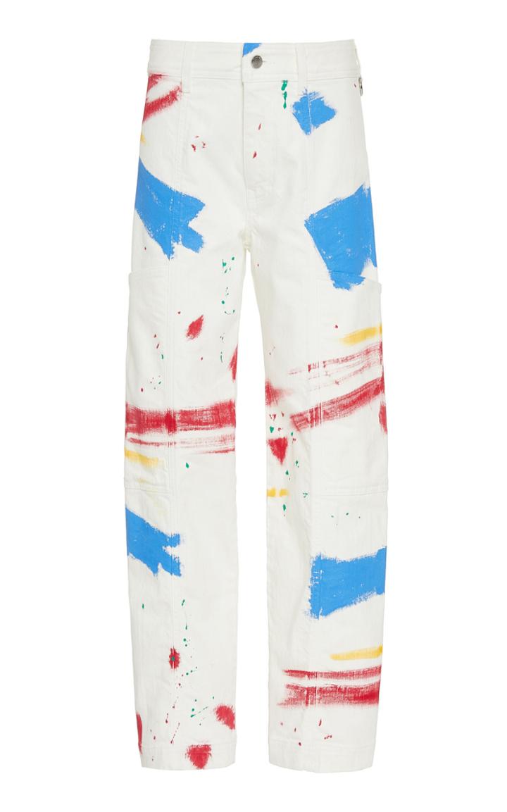 Moda Operandi Simon Miller Cargo Paint-splashed Cotton Wide-leg Jeans Size: 23