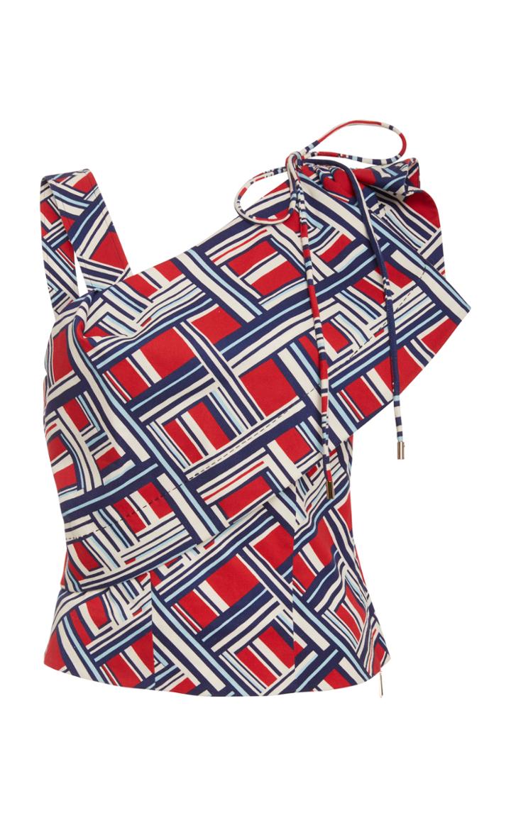 Carven Asymmetric Ruffled Stretch-cotton Top