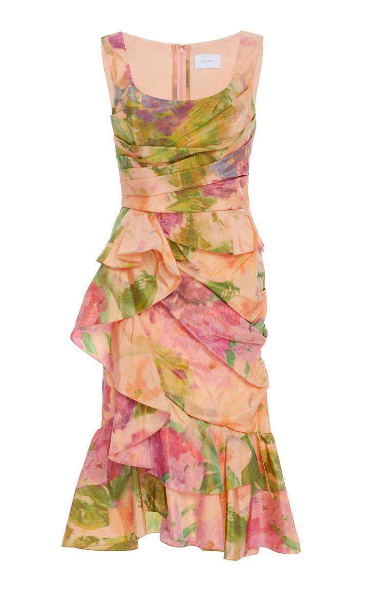 Marchesa Draped Silk-taffeta Midi Dress