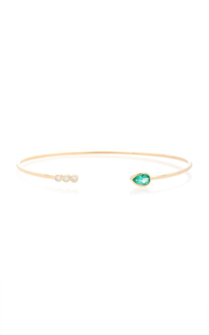 Zo Chicco Pear Shaped Gemfields Emerald And 3 Bezel Diamond Open Cuff