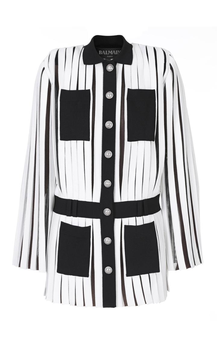 Balmain Pleated Shirt Chiffon Mini Dress