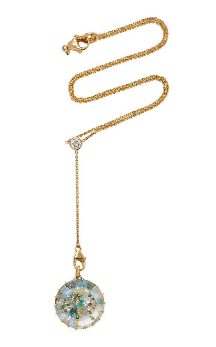 Renee Lewis One-of-a-kind Gold Opal Aqua Turquoise White And Colored Diamond Shake Necklace On Y Chain