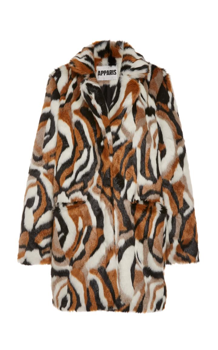 Apparis Betty Printed Collared Faux Fur Coat