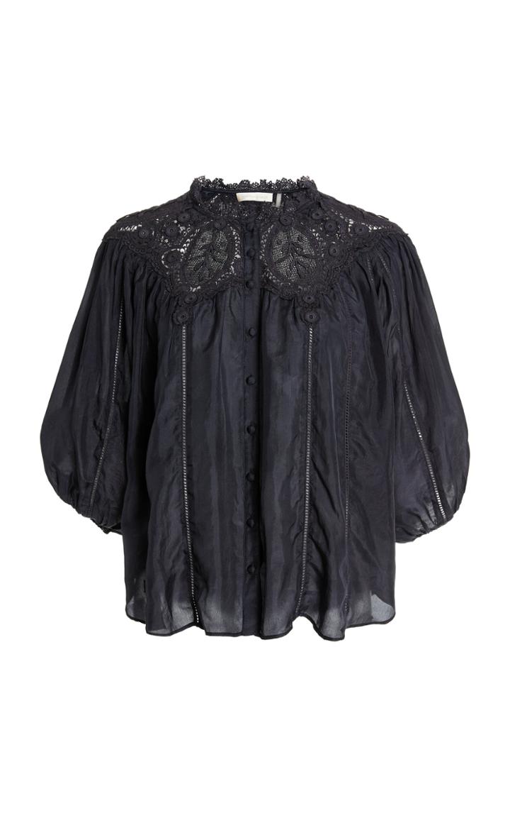 Moda Operandi Loveshackfancy Maiden Lace-trimmed Silk Top