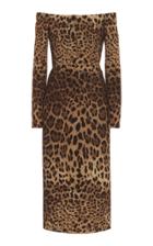 Dolce & Gabbana Off-the-shoulder Leopard Print Midi Dress