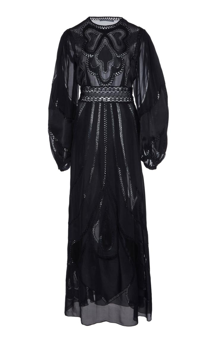 Moda Operandi Alberta Ferretti Chiffon Embroidered L/s Gown Size: 38