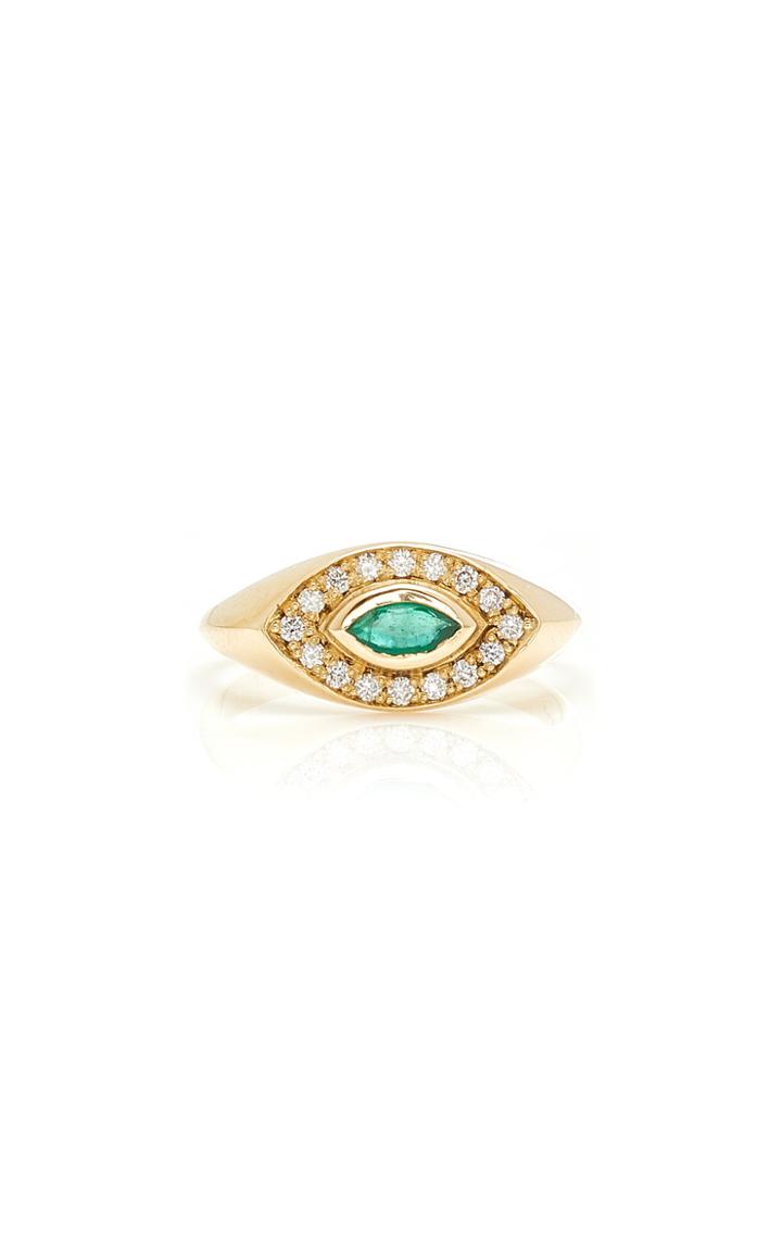 Zoe Chicco 14k Pave Diamond And Marquis Emerald Signet Ring