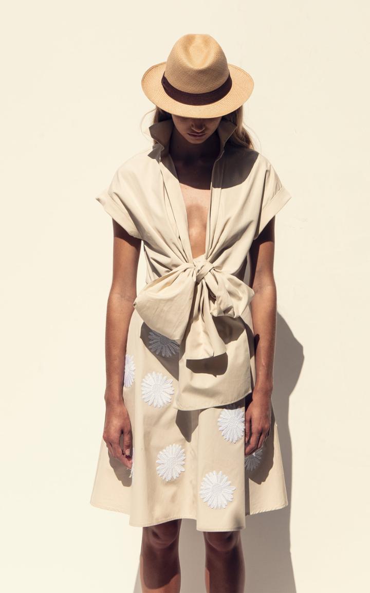 Moda Operandi Silvia Tcherassi Pamona Tie-front Embroidered Cotton Mini Dress