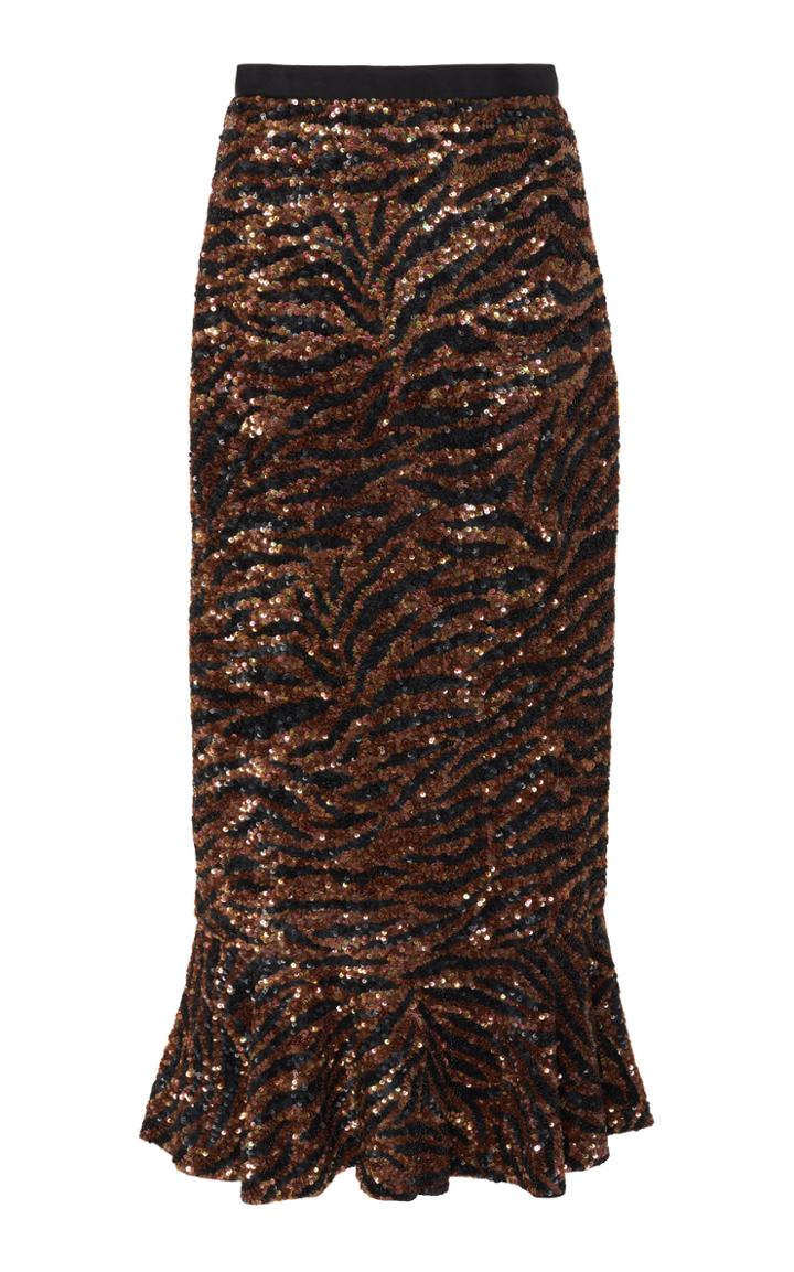 Saloni Aidan Embellished Tiger Print Midi Skirt