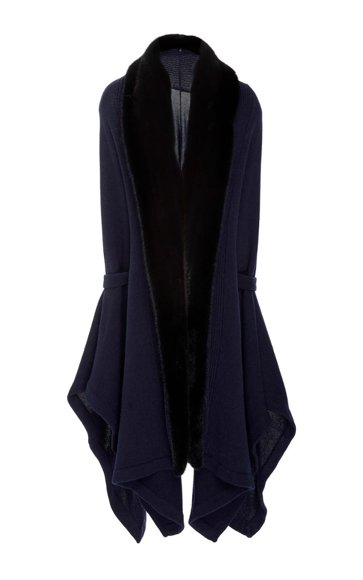 Oday Shakar Cashmere Knit Caftan Cardigan With Mink Collar