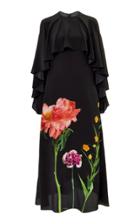 Moda Operandi Valentino Cape-effect Printed Silk Dress