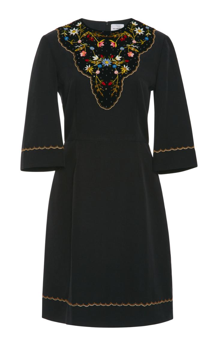 Vilshenko Alexis Velvet Floral-embroidered Mini Dress