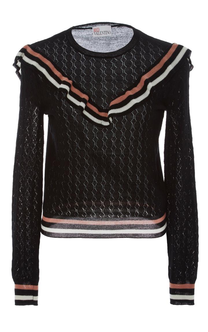 Red Valentino Ruffle Eyelet Sweater