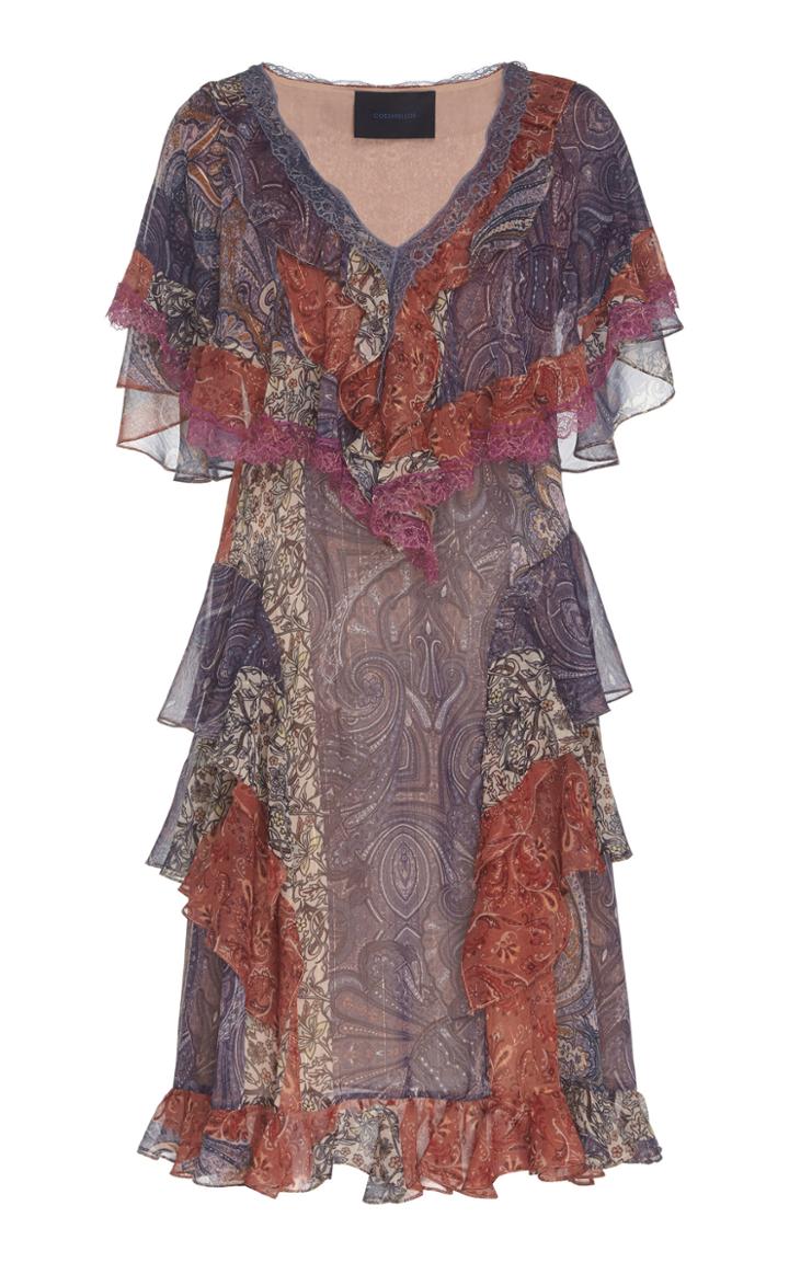 Costarellos Asymmetric Patchwork Chiffon Dress