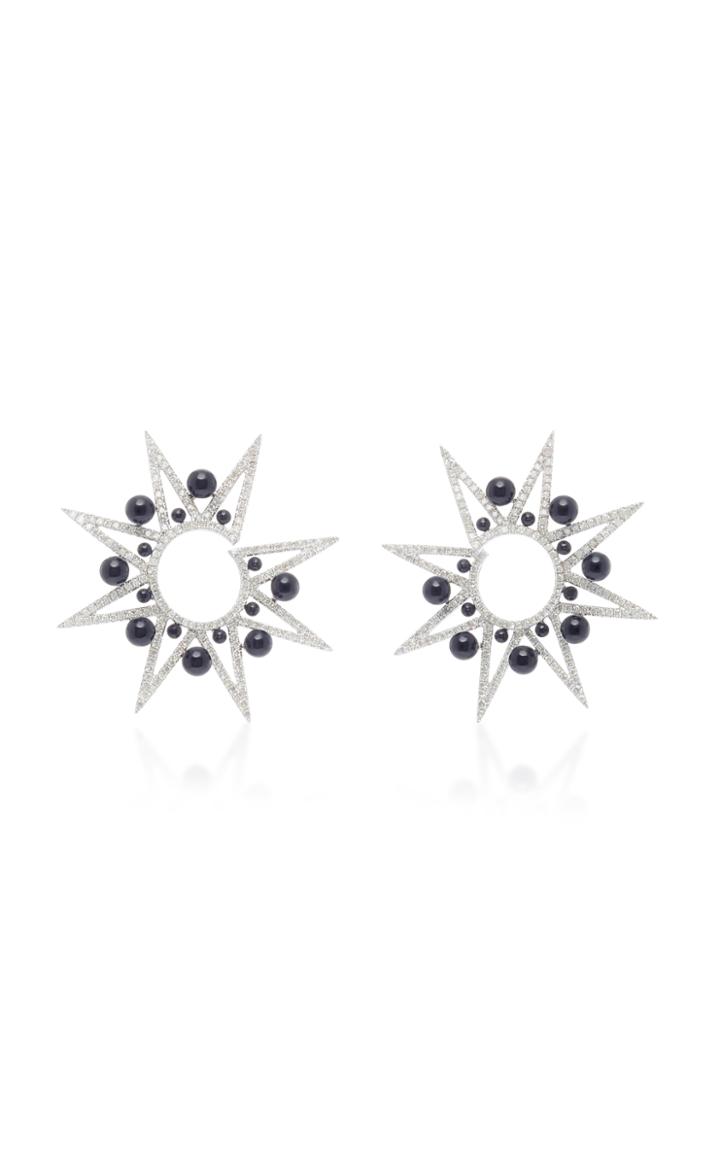 Colette Jewelry Starburst 18k White Gold Diamond And Agate Earrings