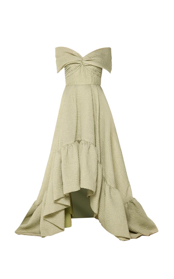 Bambah Green Off Shoulder Gown