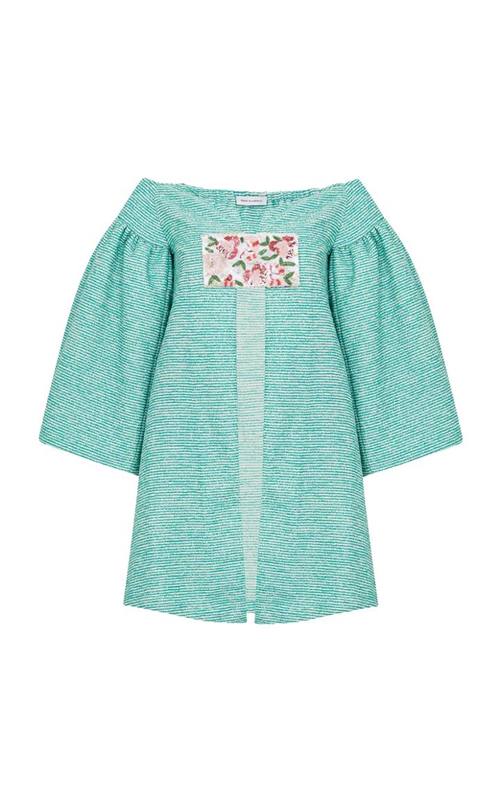 Razan Alazzouni Embellished Tweed Off The Shoulder Coat
