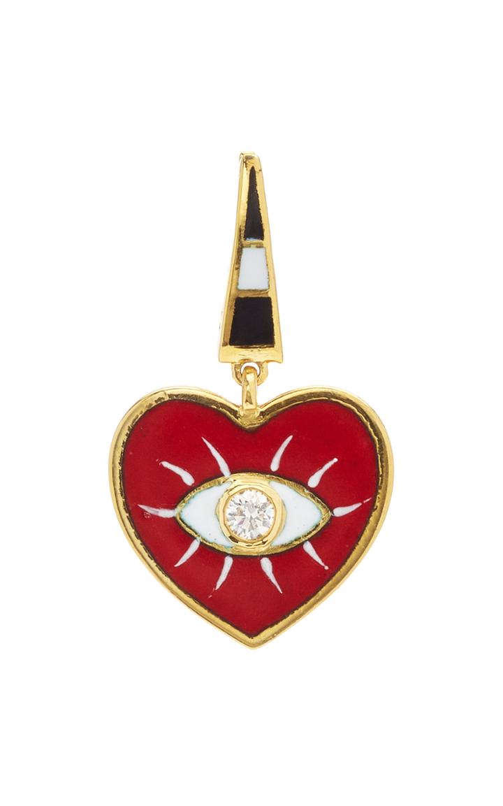 Moda Operandi Holly Dyment 18k Yellow Gold Red Enamel Evil Eye Heart Charm