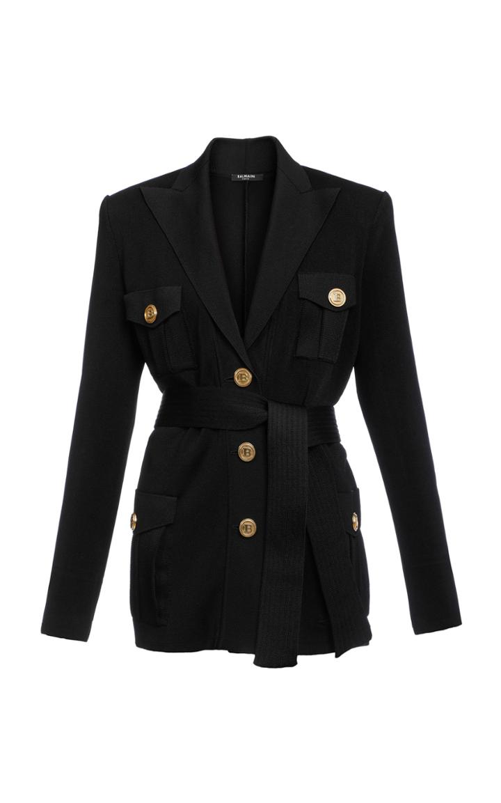 Moda Operandi Balmain Belted Knit Blazer Jacket