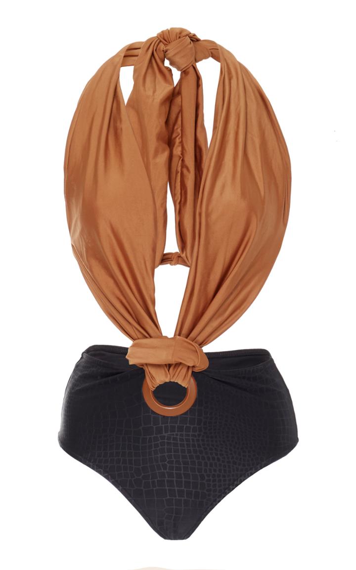 Agua De Coco Two-tone Halterneck Swimsuit