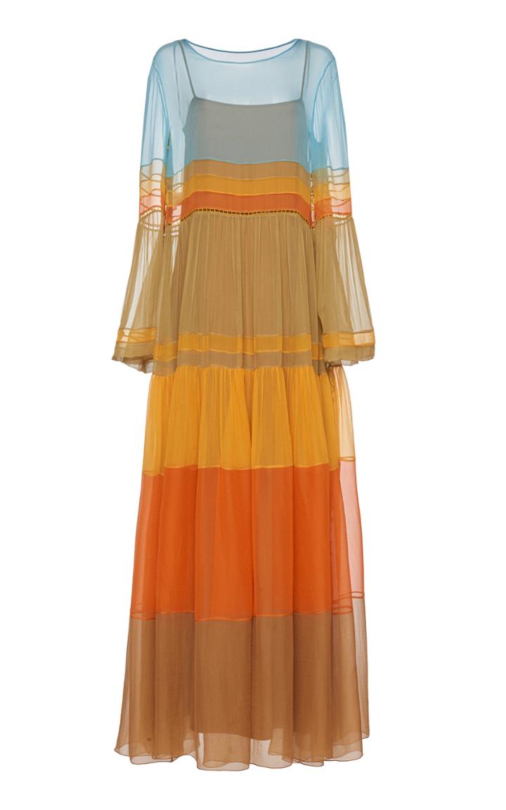 Alberta Ferretti Colorblocked Silk Maxi Dress