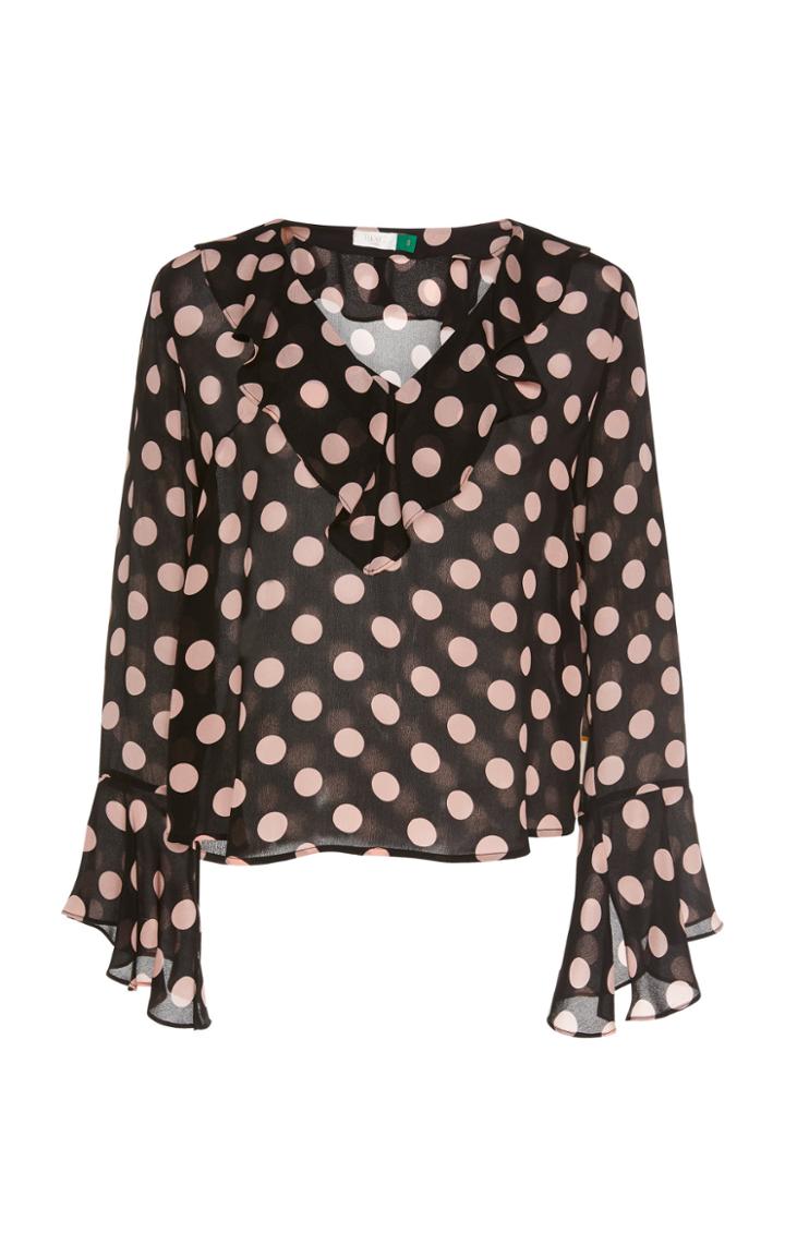 Rixo London Roisin Silk Lam Ruffle Top