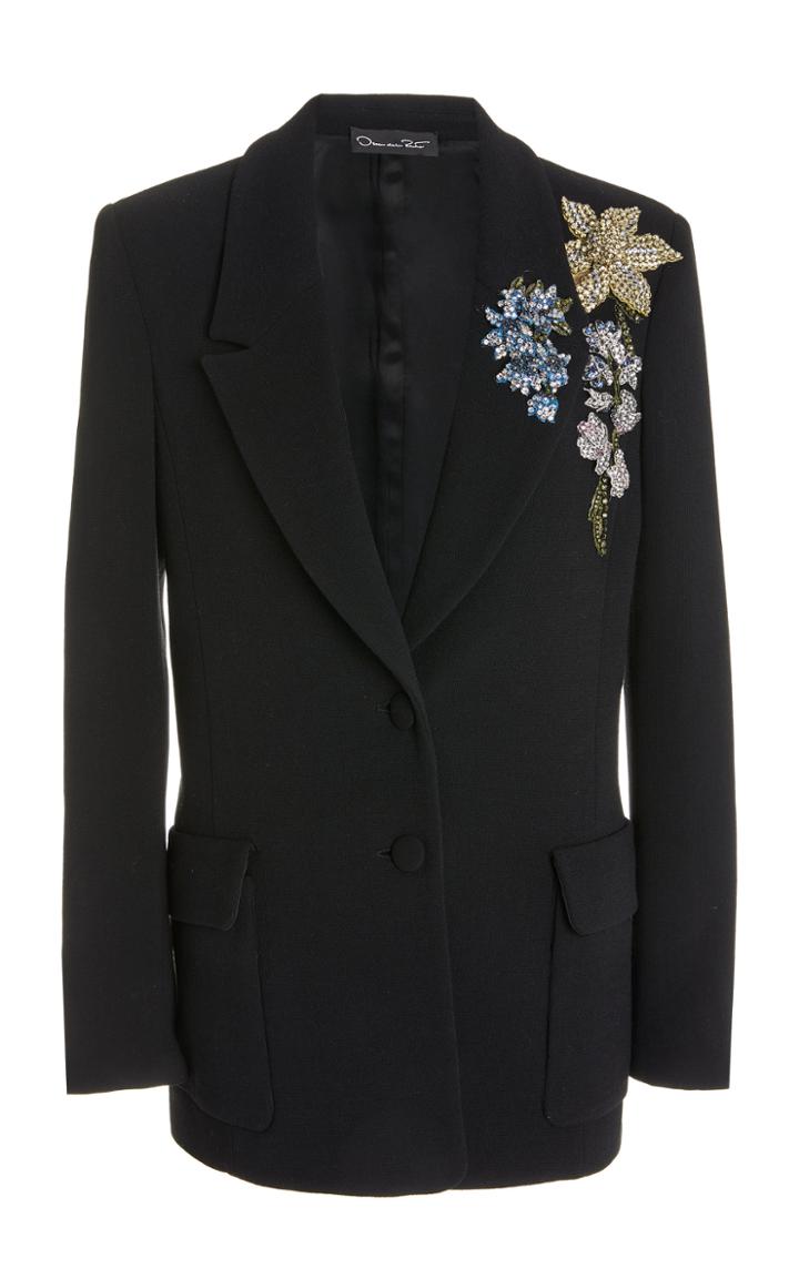Moda Operandi Oscar De La Renta Embroidered Wool-blend Blazer