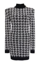 Balmain Houndstooth Tweed Crochet-knit Mini Dress