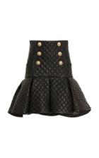 Balmain Quilted Ruffle Leather Skirt