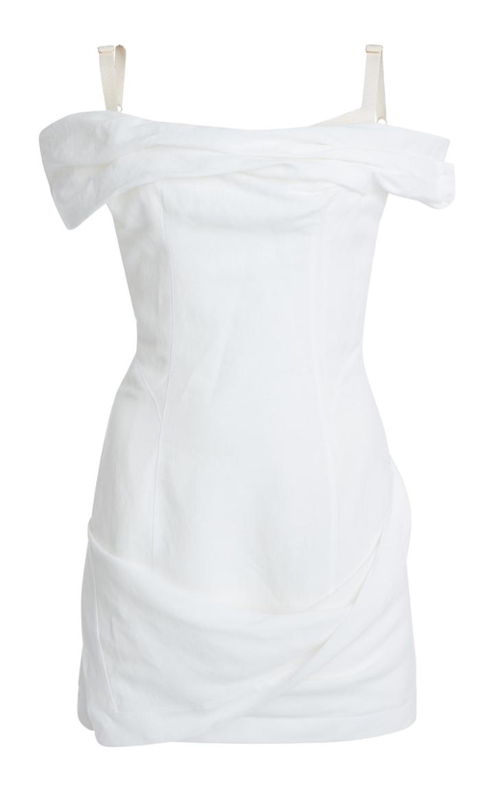 Moda Operandi Jacquemus Foglio Off-the-shoulder Draped Linen-blend Mini Dress