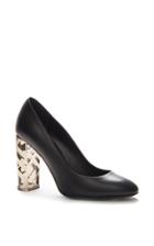 Burberry Lattice Lucite Heel Bickington Pump In Black Calf Grain Leather
