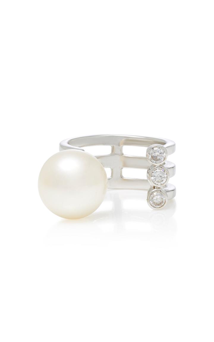 Lynn Ban Jewelry Sterling Silver Diamond And Pearl Ring