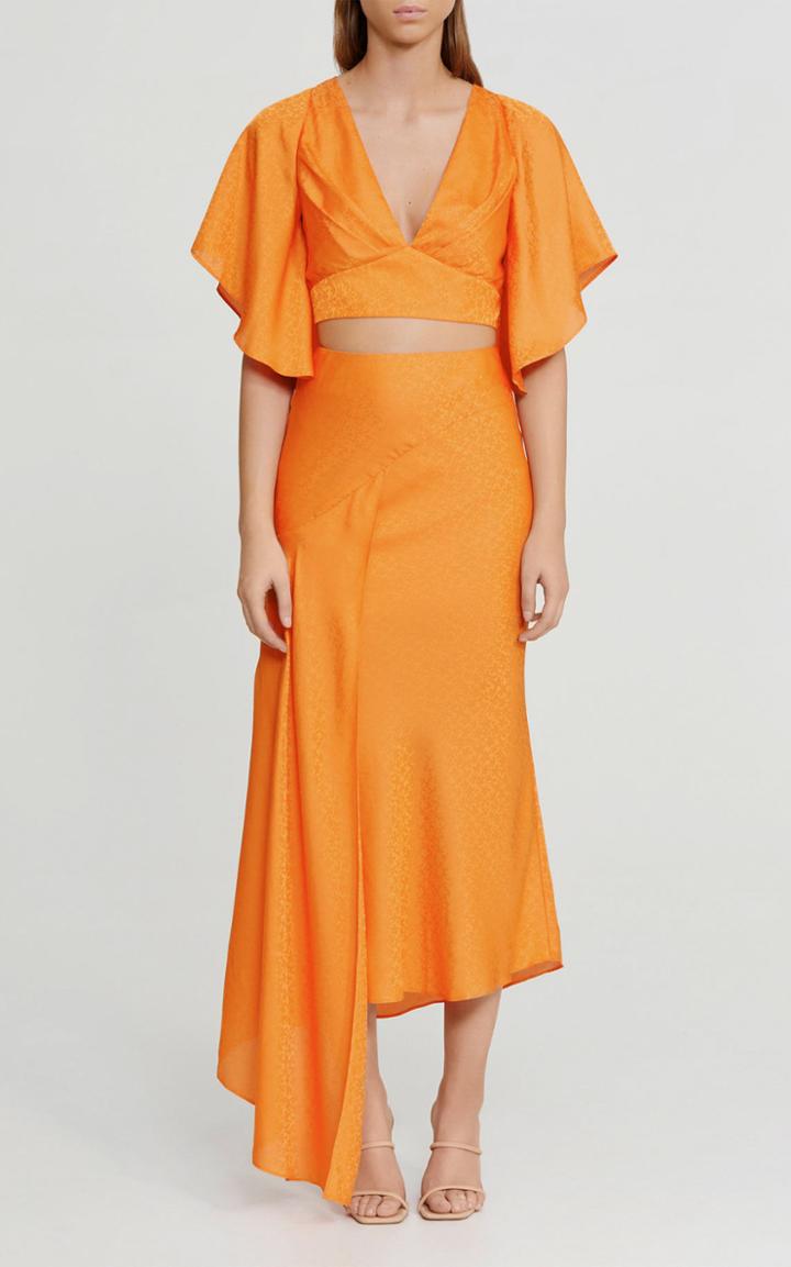 Moda Operandi Significant Other Mimosa Draped Satin Jacquard Midi Skirt