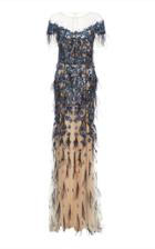 Pamella Roland Sapphire Sequin Confetti And Linear Crystal Gown