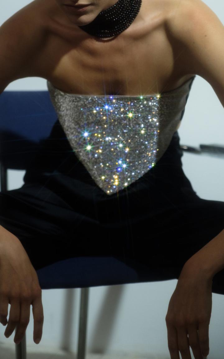 Moda Operandi Kalmanovich V Cut Crystal Crop Top
