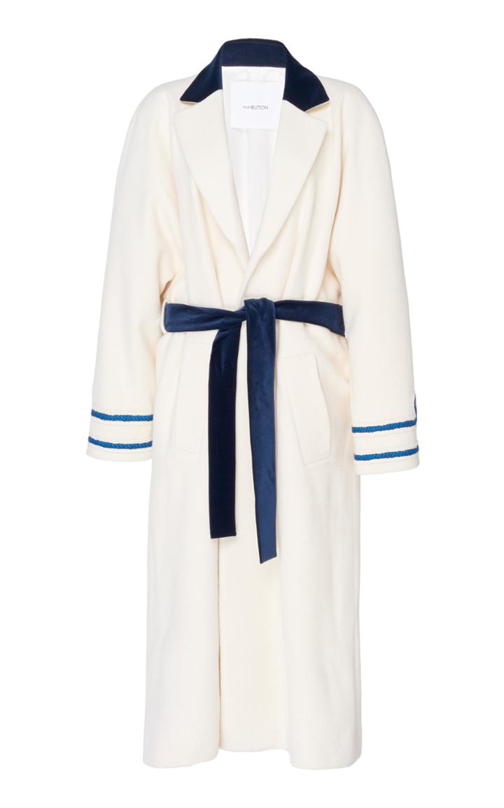 Pushbutton Collared Wrap Wool Coat