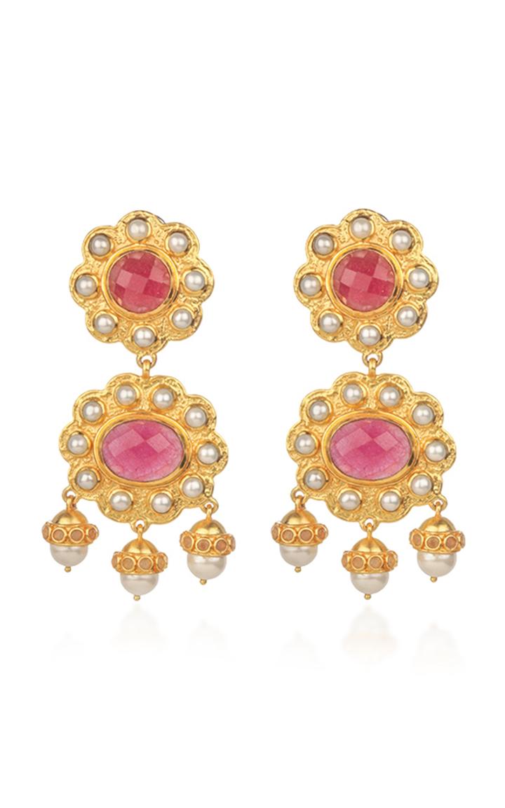 Valre Destiny Gold-plated, Pink Agate And Pearl Earrings