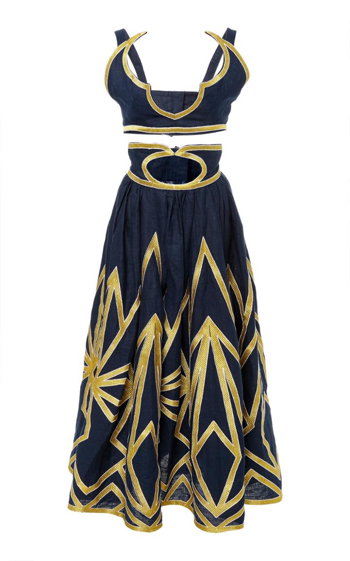 Yuliya Magdych Cleopatra Embroidered Linen Top And Skirt Set