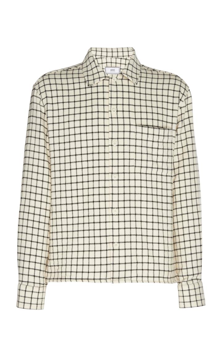 Ami Checked Wool-blend Flannel Shirt Size: S