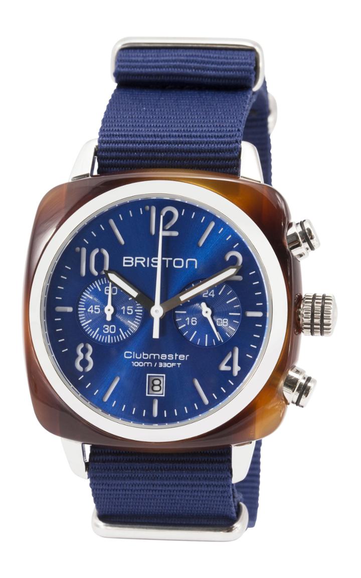 Briston Clubmaster Classic Acetate Hour Minute Seconds Blue And Sterling Silver Watch