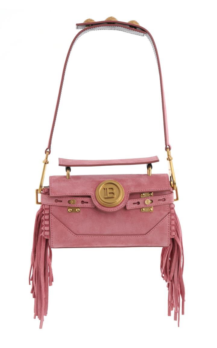 Moda Operandi Balmain Bbuzz 19 Fringe Suede Baguette Top Handle Bag